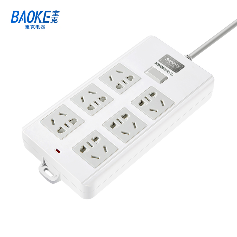宝克(BAOKE)K326-3K 3m插线板 新国标延长线插座6位组合总控开关 2500W MAX 白色 1个