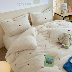 冬季加厚牛奶绒刺绣床上四件套法兰珊瑚绒被套床单人儿童床笠床品