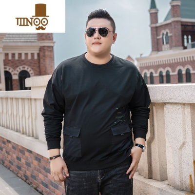 YANXU胖子男装潮大码卫衣男加肥加大肥佬宽松多口袋套头圆领上衣冬季