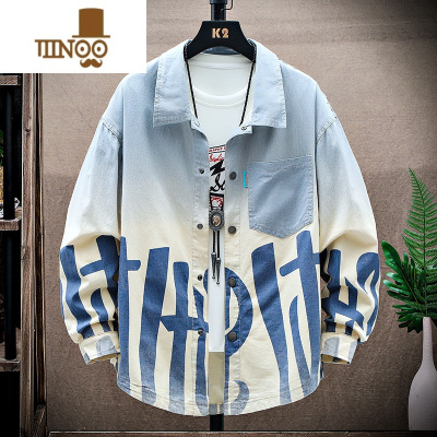 YANXU牛仔长袖衬衫男士青少年潮牌宽松衬衣初中高中学生休闲外套