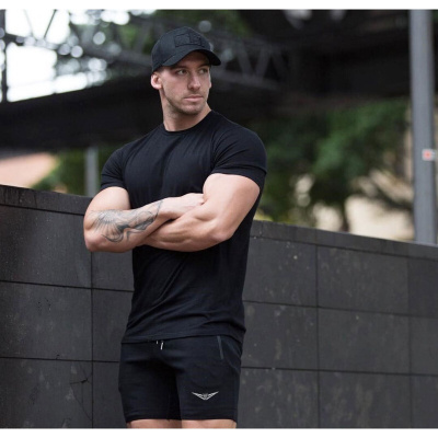 珂卡慕(KEKAMU)新款运动裤男短裤速干三分裤沙滩裤跑肚撸铁肌肉男健身兄弟潮大码黑色有LOGO拉链口袋M55KG-65KG-