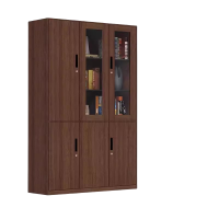 迅迈 经典胡桃木六门书柜左 文件柜 钢制铁皮柜 办公资料档案柜 带锁柜储物 矮柜木纹书柜