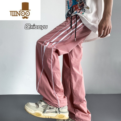 YANXU休闲裤子男秋季黑色直筒潮流百搭运动裤美式潮牌阔腿长裤2023新款