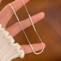 夏日颈链纯银小项链叠戴拼接碎银子锁骨链海边配饰高级感简约送女朋友老婆情人节七夕生日礼物