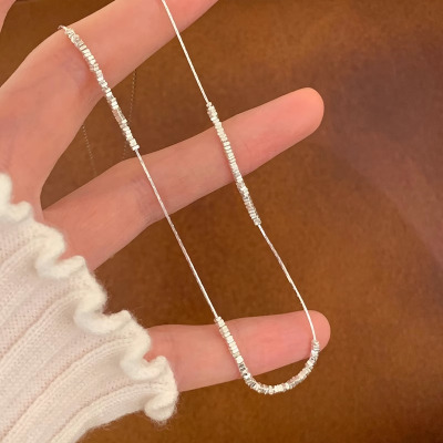 夏日颈链纯银小项链叠戴拼接碎银子锁骨链海边配饰高级感简约送女朋友老婆情人节七夕生日礼物