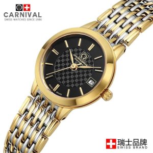 瑞士品牌嘉年华CARNIVAL薄款石英表 男表女表 商务休闲时尚防水男士手表 水钻女士手表 通用石英表情侣表 8576G