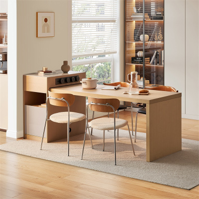 全友家居北欧原木风餐厅岛台餐桌一体多功能伸缩储物移动插座饭桌厨房吧台家具