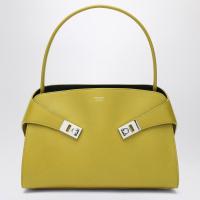 Ferragamo女式中号肩背包橄榄绿苔藓色皮质银扣磁吸内盖可调肩带