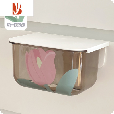 三维工匠透明纸巾盒抽纸盒浴室卡通可爱收纳盒洗脸巾卫生间厕所卷纸盒防水 灰色透明[2个] 送贴纸