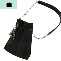 2020春夏上新韩版百搭抽绳水桶包chic斜挎单肩链条pu港风包包女包NEW LAKE 黑色收藏优先发货女斜挎包