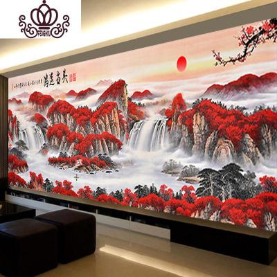 封后满钻客厅风景山水5D贴砖粘十字绣钻石绣2019新款钻石画-满钻全贴-鸿运当头山水画2.2*0.9米-送2