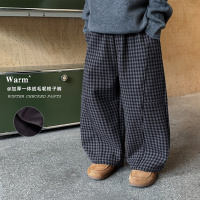童酷男童冬款韩版毛呢宝宝格子裤拼接加厚一体绒儿童休闲裤潮