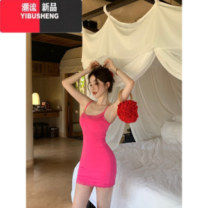 YIBUSHENG纯欲风辣妹性感吊带裙打底背心连衣裙女紧身收腰包臀裙蕾丝短裙子