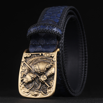 赫泽琼斯HEZZJONES铜扣猴生肖腰带男士真皮皮带编织蟒蛇皮腰带青年韩版个性休闲牛仔裤带