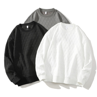 春秋季新款男士圆领卫衣纯色青少年休闲百搭宽松长袖运动体恤男装