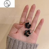 JiMi黑色花朵耳钉女2023新款潮耳圈小众设计感高级耳饰冷淡风耳环