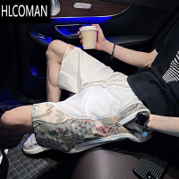 HLCOMAN高级感短裤男夏季潮牌痞帅国风刺绣五分裤2025新款拼接男士休闲裤