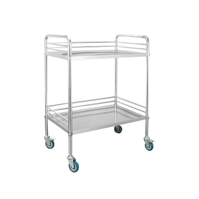 域赢不锈钢推车小推车移动车手术美容不锈钢推车二层中号无抽