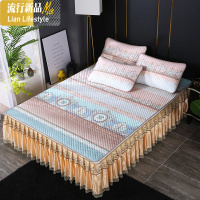 欧式可机洗床裙冰丝凉席三件套1.8米床折叠水洗夏季双人席子2x2.2 三维工匠凉席/凉枕