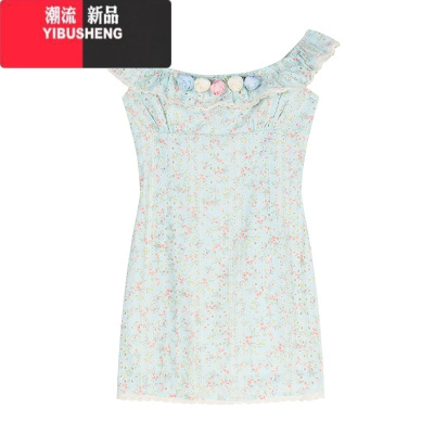 YIBUSHENG法式碎花小飞袖方领连衣裙女季茶歇度假裙子温柔风收腰包臀短裙
