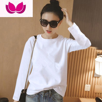 七斓春装上新2023美式复古t恤女长袖正肩体恤白色内搭打底衫上衣