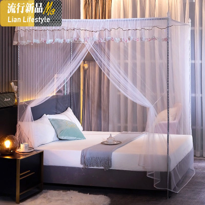 老式新款中国大陆单开2米15床免安装公主风18落地加密单蚊帐 三维工匠