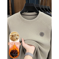 秋冬圆领卫衣男加厚保暖双面绒休闲T恤韩版纯色时尚潮流打底衫男