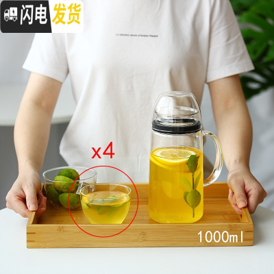 三维工匠全密封防尘玻璃冷水壶2大容量凉白开水杯耐热高温防爆家用放冰箱 1.0乐檬壶+4只杯盖+大茶盘刚装开水勿凉水壶