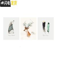 三维工匠十字绣2019新款绣麋鹿兔子现代简约中国风客厅卧室水墨线绣三联画 [中格3股]兔子30x40cm丝线白底不绣