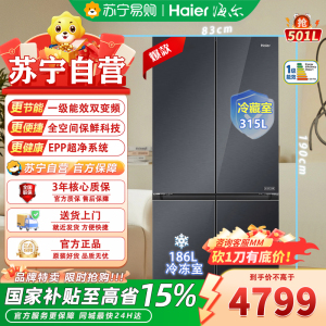 海尔(Haier)BCD-501WGHTD1BH3U1冰箱501升超薄零嵌全空间保鲜一级能效变频风冷无霜双开门四门