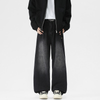 宽松直筒港风牛仔裤男基础款百搭多色松紧水洗拖地裤垂感显高显瘦