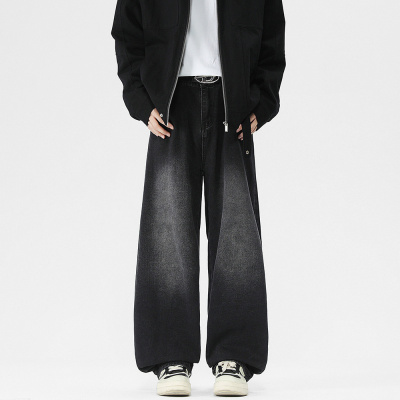 宽松直筒港风牛仔裤男基础款百搭多色松紧水洗拖地裤垂感显高显瘦