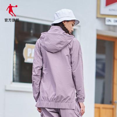 乔丹运动风衣外套女2021春季新款梭织连帽夹克运动服女士休闲上衣