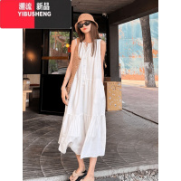 YIBUSHENG法式气质白色背心连衣裙女2024季新款慵懒时尚宽松拼接无袖长裙