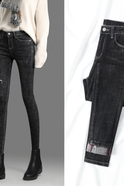 迪鲁奥(DILUAO)新款女装高腰涂层牛仔布裤女九分秋装2021年新款春季修身显瘦显高黑色工装裤女裤子