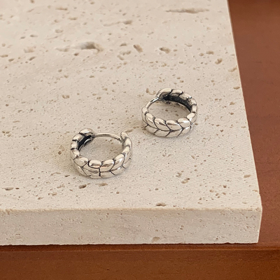 纯银复古做旧风麦穗耳扣小众气质高级耳环2025新款百搭耳饰女送女朋友老婆情人节七夕生日礼物