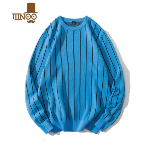 YANXU圆领毛衣男条纹港风ins潮牌宽松小众设计感情侣百搭针织衫