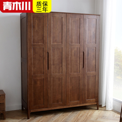青木川 北欧风格全实木衣柜两三四五门主卧室加顶柜加高收纳储物柜小户型成人原木色木质整体衣橱 简约现代