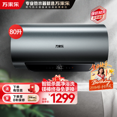 万家乐 80升电热水器80L家用 3200W大功率速热 一级能效 安全无电洗 智能抑菌 WIFI远程遥控D80-FW5