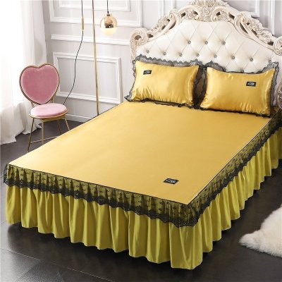 美帮汇床裙夏季冰丝凉席三件套单件夏天带蕾丝花边床罩款夏凉防尘围裙尘 香槟黄 120cmx200cm