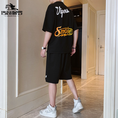 传奇保罗（CHUANQIBAOLUO）ins潮短袖t恤运动套装男2021夏季新款韩版潮流时尚休闲跑步两件套