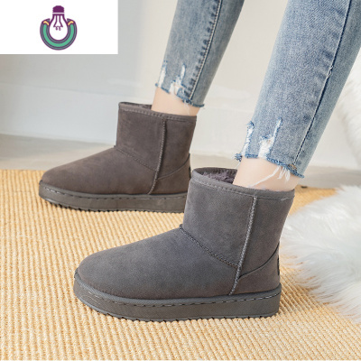 FISHBASKET雪地靴女短筒冬季短靴加绒加厚靴子中筒平底学生保暖棉鞋防滑女鞋靴子