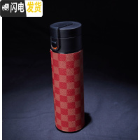 三维工匠私人订制 贴皮保温杯学生简约水杯瓶男女便携创意个性潮流大容量 红色橘红格子