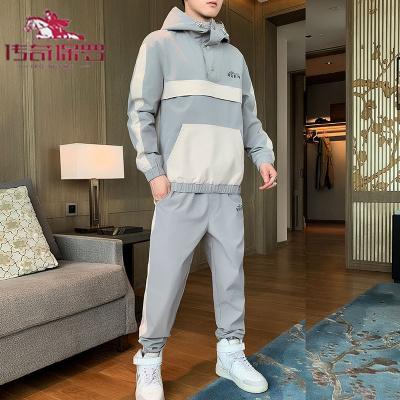 传奇保罗春秋季休闲工装套装男韩版潮流网红嘻哈潮牌连帽秋装两件套帅气衣服