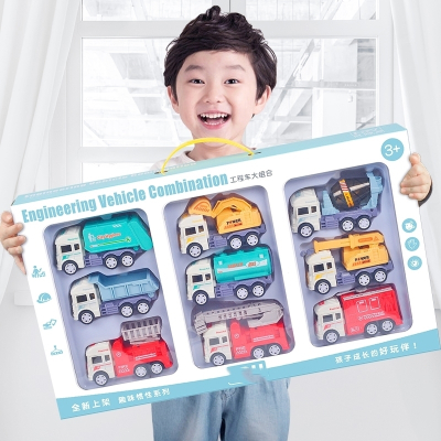 挖掘机宝宝玩具车男孩惯性滑行车工程车儿童挖掘机小汽车性智扣搅拌机套装2-6岁惯性3件套袋装城市消防车