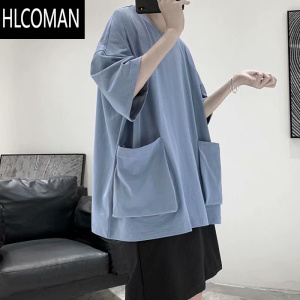 HLCOMAN日系ins宽松大口袋夏季男士圆领短袖T恤韩版学生潮流百搭五分半袖
