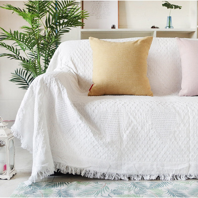 简约现代沙发套线毯子纯色沙发垫全盖巾网红insCIAA防尘罩布艺民宿米白桃心款180*230cm