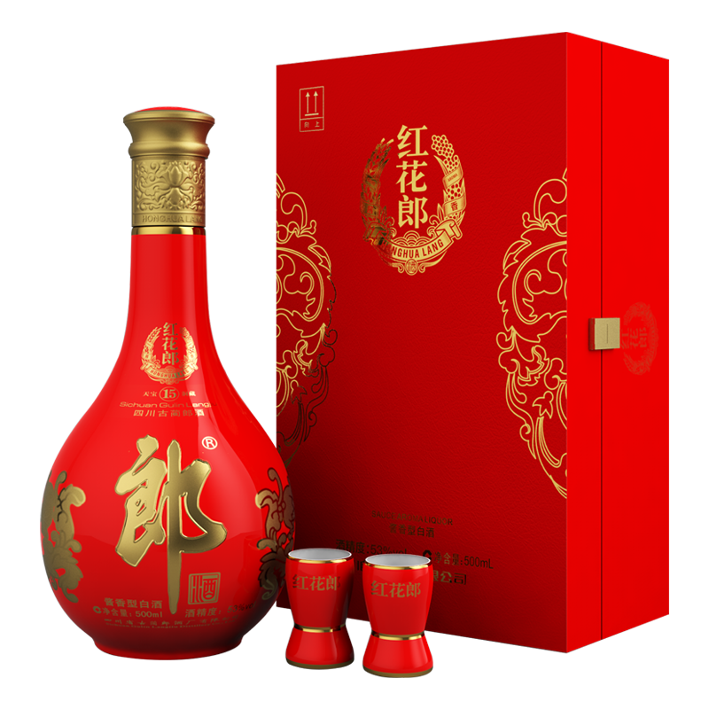 【郎酒官方授权专卖店】郎酒 红花郎十五单瓶礼盒 53度酱香型白酒 500