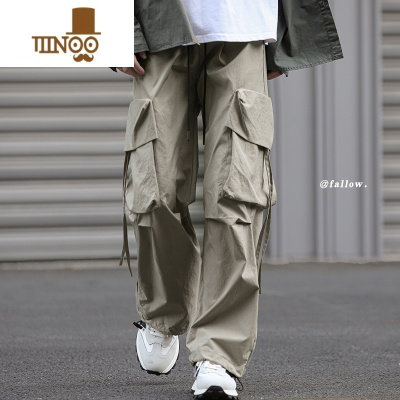 YANXU冲锋工装裤子男户外宽松直筒休闲裤男生美式高街登山运动裤