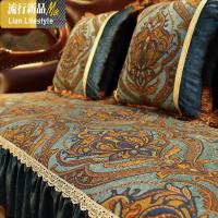 欧式沙发坐垫美式客厅真皮组合沙发垫四季防滑布艺通用套罩巾 三维工匠 斯图加特-蓝 48*48cm靠垫-含芯